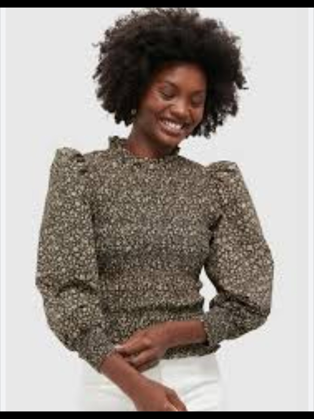 Hyacinth House Black & Tan Floral Smocked Montgomery Blouse